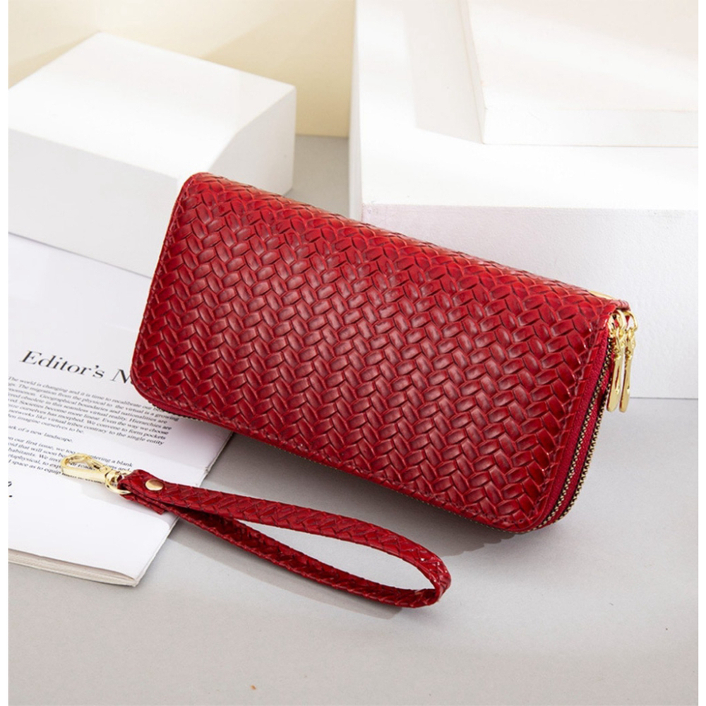 Braided Pattern Glossy Wallet In Red - Picture 2 of 6